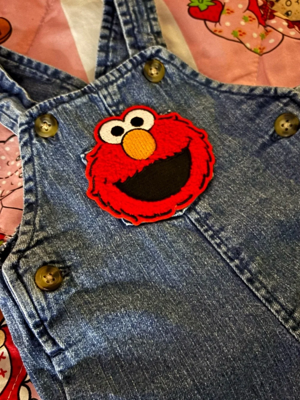 Kids Denim Overalls with Red Elmo patch